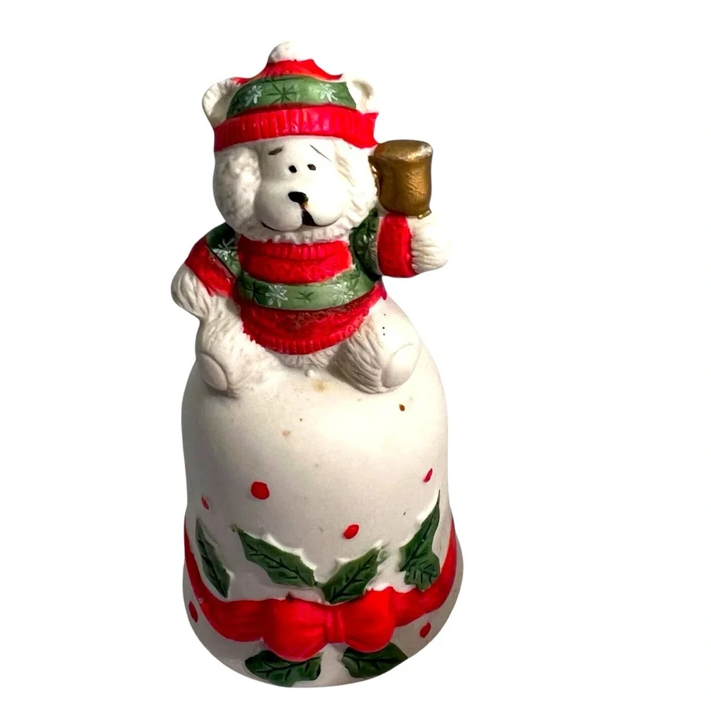 Festive Red/Green/White/Gold Napkin Rings, Bear Bell, White Angel & Wood Rudolph